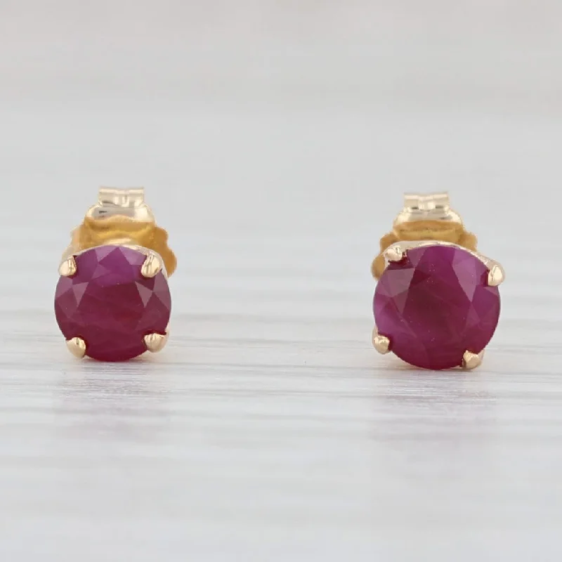 Silver Heart Shaped Earrings-0.80ctw Ruby Stud Earrings 14k Yellow Gold July Birthstone Round Solitaire Studs