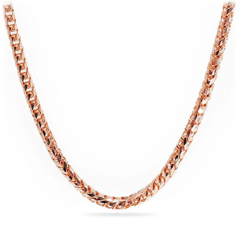 Simple Necklace with Heart-Shaped Pendant-Rose Gold Solid Franco Chain (14K)