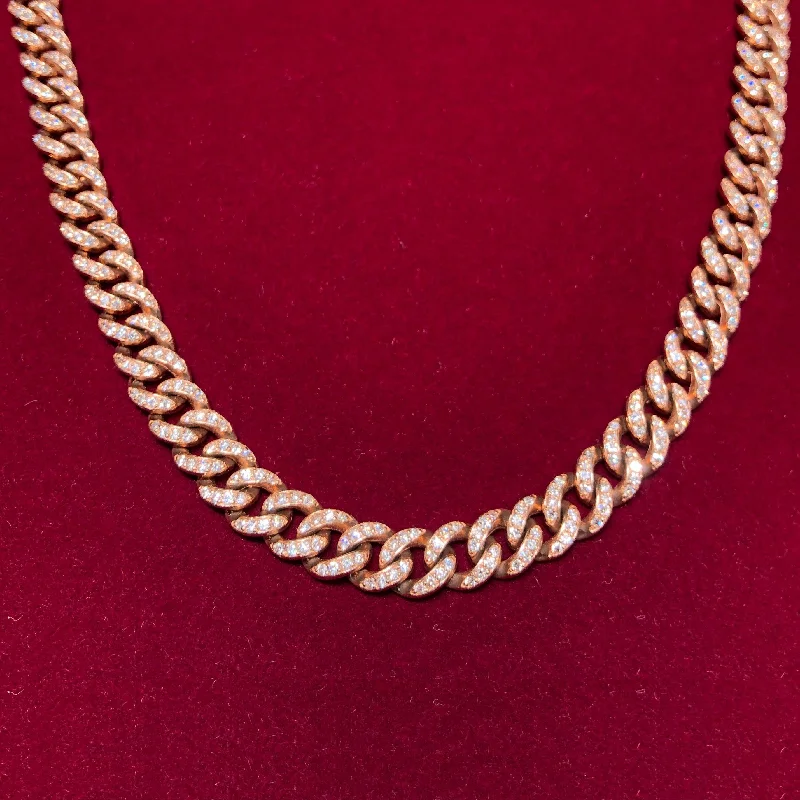 Unique Heart Pendant Necklace for Gifts-Diamond R/G Cuban Link Chain (14K)