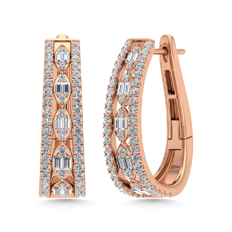 Elegant Vintage Earrings for Women-Diamond 1 Ct.Tw. Hoop Earrings in 14K Rose Gold