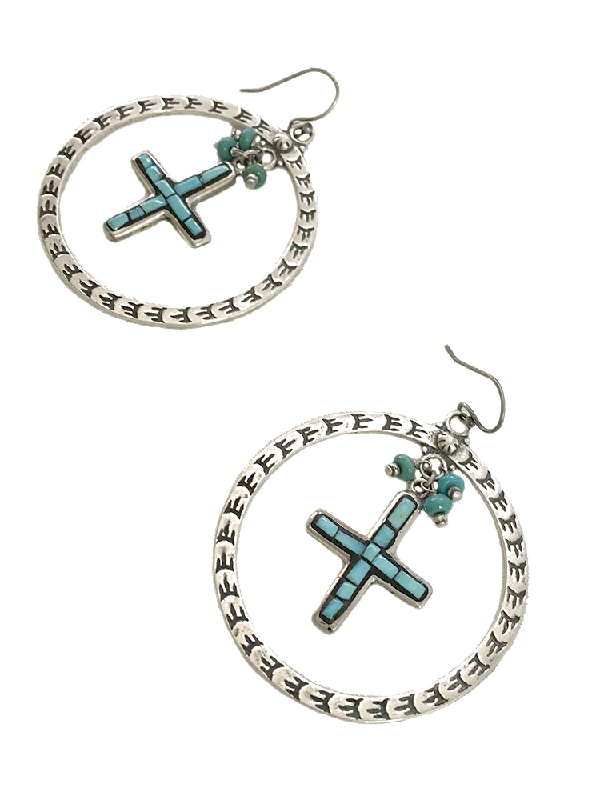 Blue Sapphire Earrings-Dangling Inner Cross Earrings