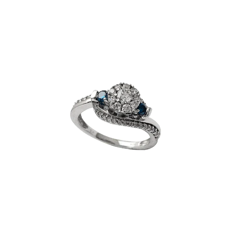 Simple Engagement Ring with Princess Cut Sapphire-Diamond Cluster Engagement Ring (10K)