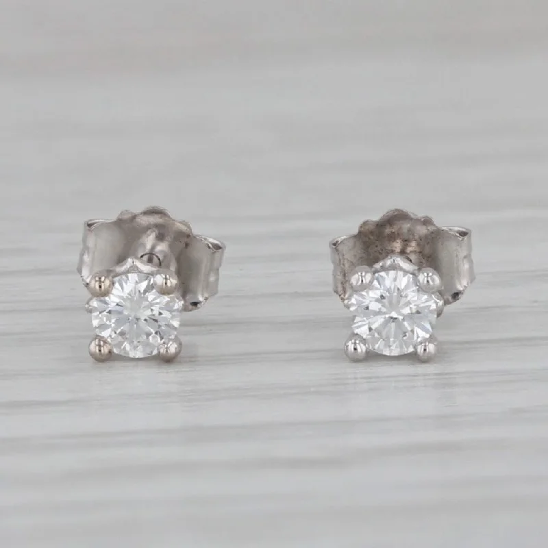 Silver Earrings with Colored Crystals-New 0.18ctw Diamond Stud Earrings 14k White Gold Round Solitaire Studs