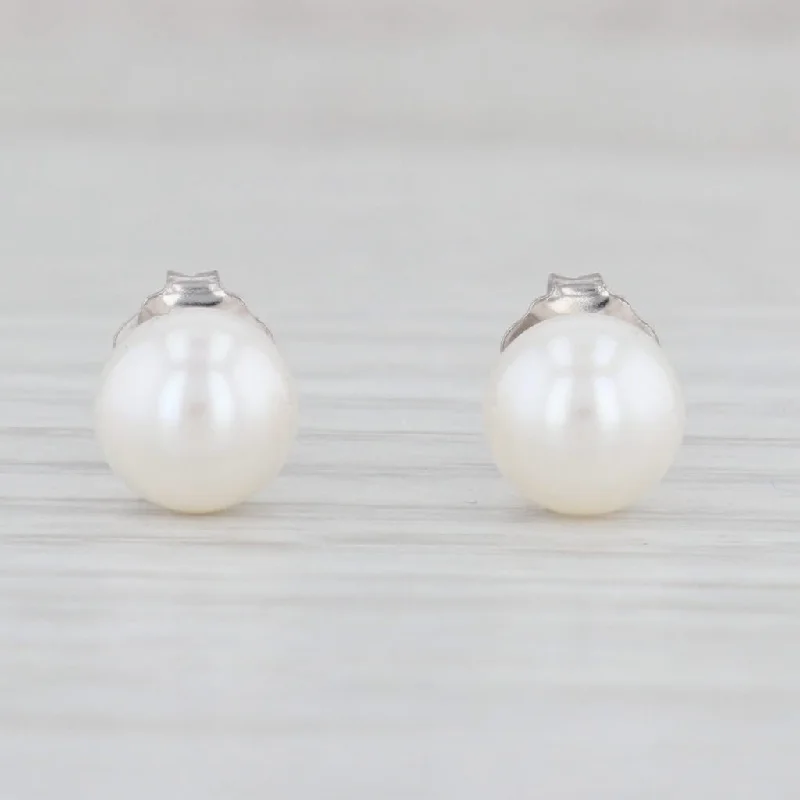 Gemstone Stud Earrings for Casual Look-New Cultured Pearl Stud Earrings 14k White Gold 6.5mm Round Bead Solitaires