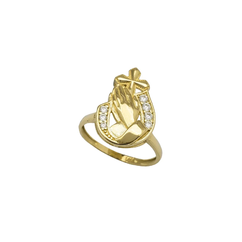 Fashionable Crystal Ring for Bridesmaids-Zirconia Praying Hands Pendant (14K)