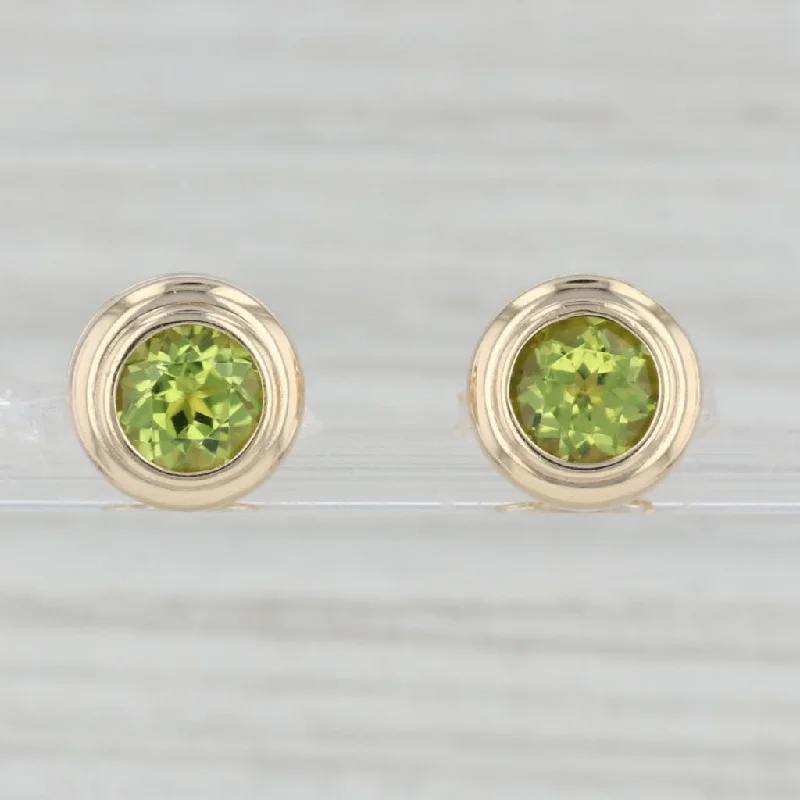 Beautiful Drop Earrings for Parties-2.80ctw Green Peridot Stud Earrings 14k Yellow Gold Round Solitaires