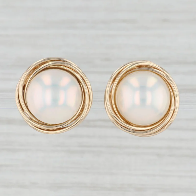 Beautiful Drop Earrings for Parties-Mabe Pearl Stud Earrings 14k Yellow Gold Clip On Non Pierced Round Cabochons