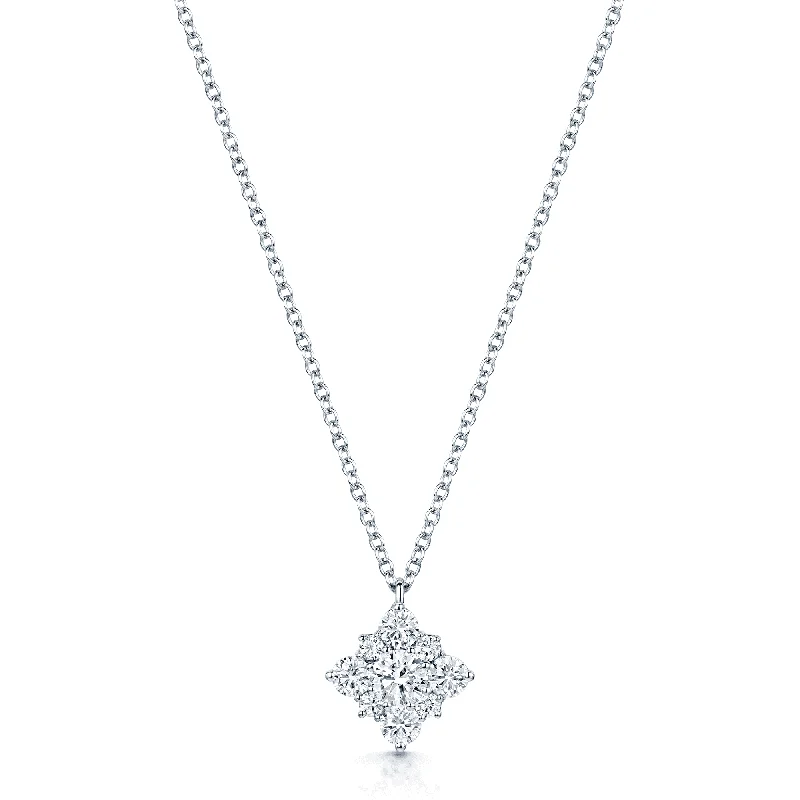 Fine Silver Pendant Necklace for Casual Wear-18ct White Gold GIA Certificated Diamond Off Set Square Cluster Pendant