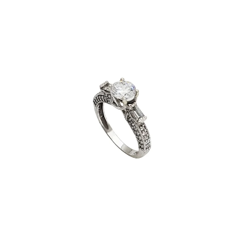 Simple Engagement Ring with Diamond Halo for Bride-Three Stone CZ Ring 6 (14K)