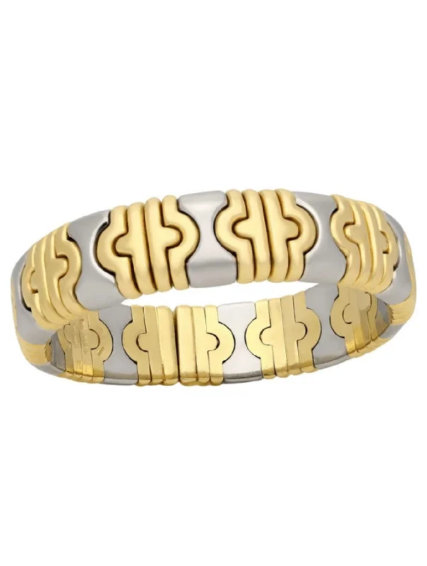 Trendy Bangle Set with Colorful Stones-Bulgari Parentesi Gold  and Steel Cuff Bangle