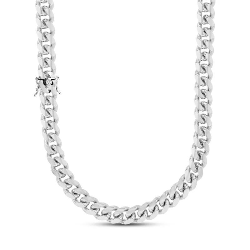 Long Silver Chain Necklace with Pendant-Solid Miami Cuban Chain (Silver)