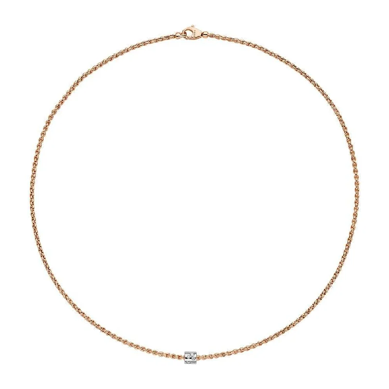 Designer Gold Necklace for Bridesmaids-Aria 18ct Rose Gold Necklace With Diamond Set Rondel