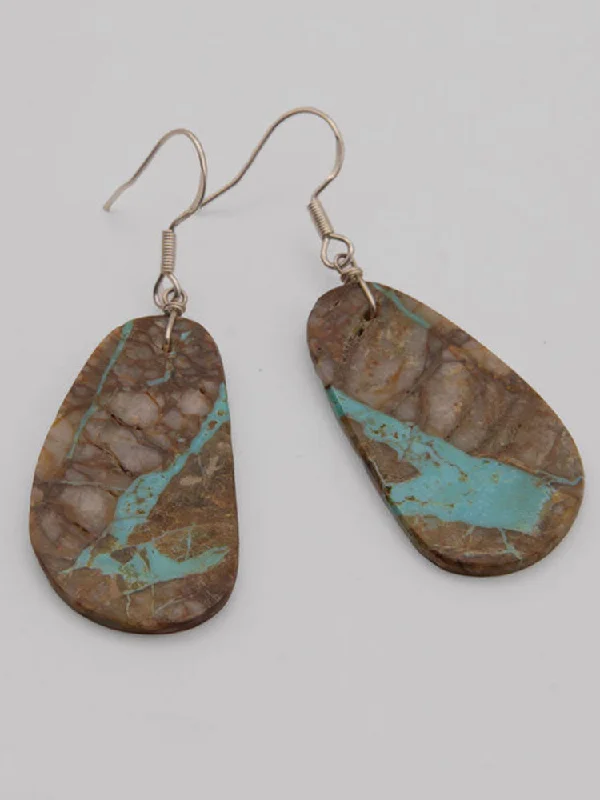 Geometric Earrings for Contemporary Look-Small Paddle Earrings of Boulder Turquoise