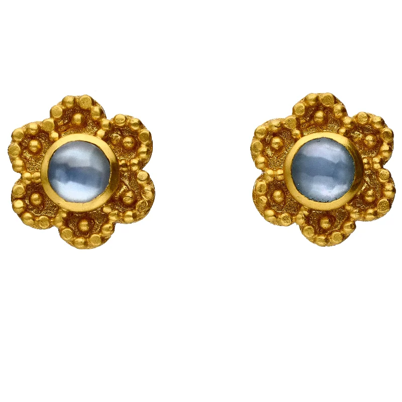 Luxury Gemstone Earrings for Weddings-Julie Vos Colette Collection Iridescent Chalcedony Blue Glass Flower Stud Earrings