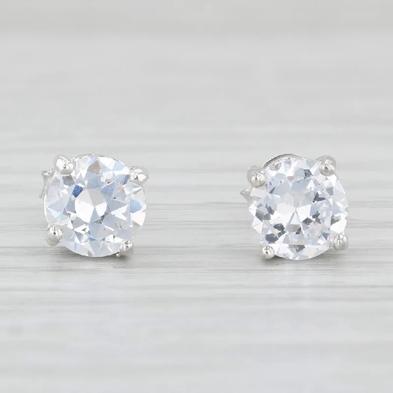 Simple Dangle Earrings for Brides-1.52ctw Cubic Zirconia Stud Earrings Sterling Silver Round Solitaire Studs