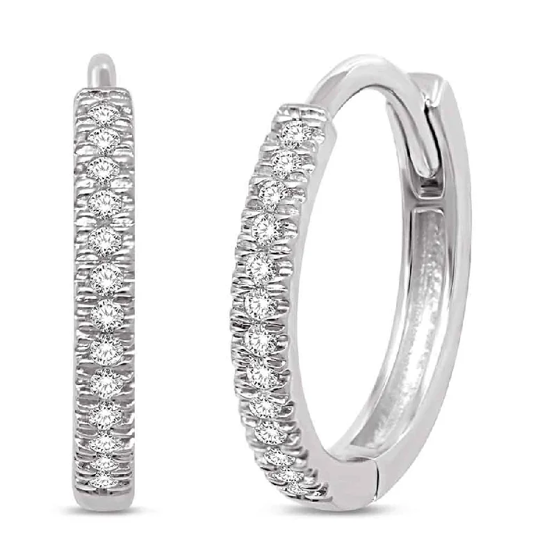 Custom Engraved Earrings-14K White Gold 1/6 Ct.Tw. Diamond Stackable Hoop Earrings