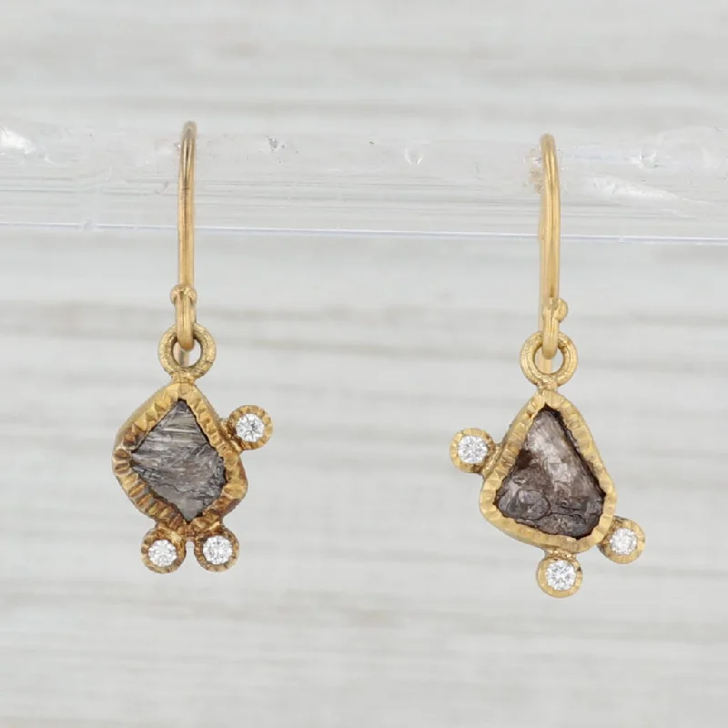 Custom Engraved Earrings-Rough Cut Diamond Dangle Earrings 18k Yellow Gold Todd Reed Hook Posts