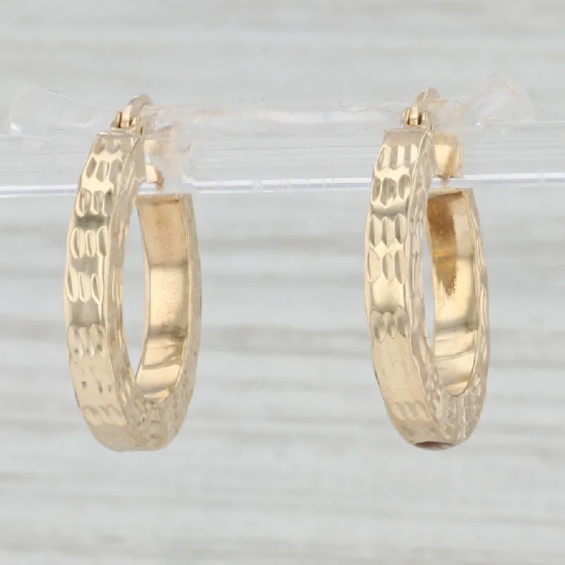 Custom Name Earrings for Women-Round Etched Hoop Earrings 14k Yellow Gold Snap Top Hoops