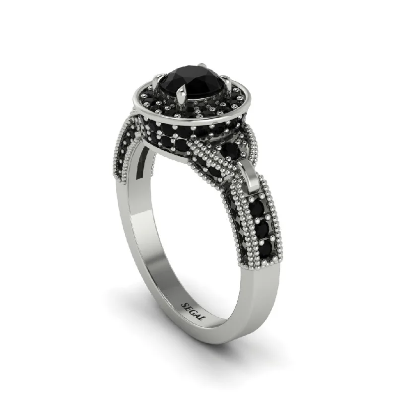 Classic Platinum Engagement Ring with Diamond-Black Diamond Double Halo Handmade Engagement Ring - Gracelyn No. 39