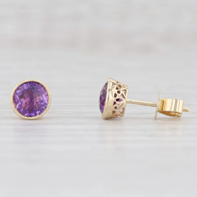 Gold Stud Earrings with Colored Stones-New 1.44ctw Amethyst Solitaire Stud Earrings 14k Yellow Gold February Birthstone