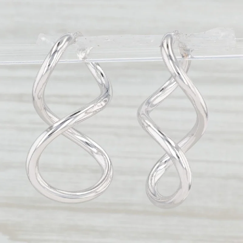 Minimalist Hoop Earrings for Women-Swirl Dangle Earrings 14k White Gold Snap Tops Pierced Drops