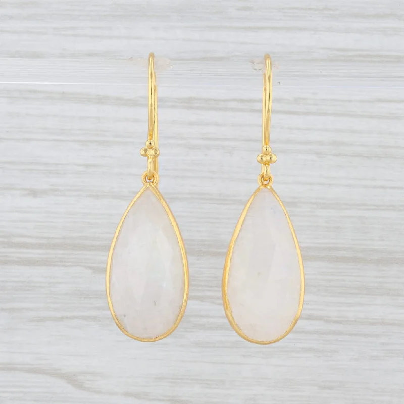 Elegant Crystal Earrings for Bridesmaids-New Nina Nguyen Moonstone Teardrop Earrings Sterling Gold Vermeil Hook Posts