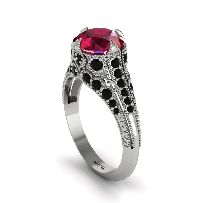 Vintage-inspired Gemstone Ring for Women-Ruby Vintage Crown Engagement Ring - Talia No. 42