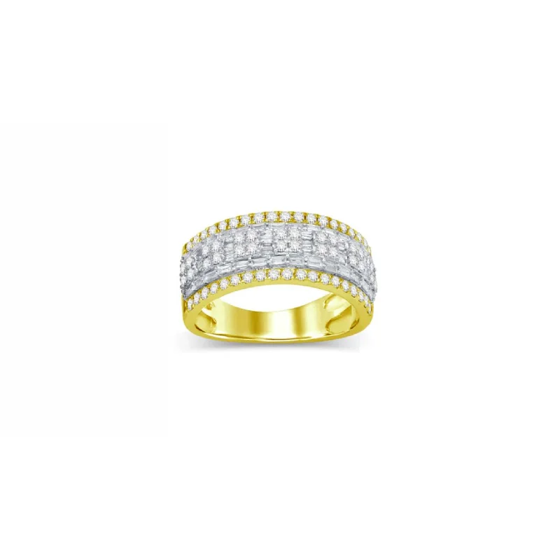 Elegant Gemstone Ring with Gold Setting-[8.5mm] Diamond Baguettes & Round Wedding Band Ring (14K)