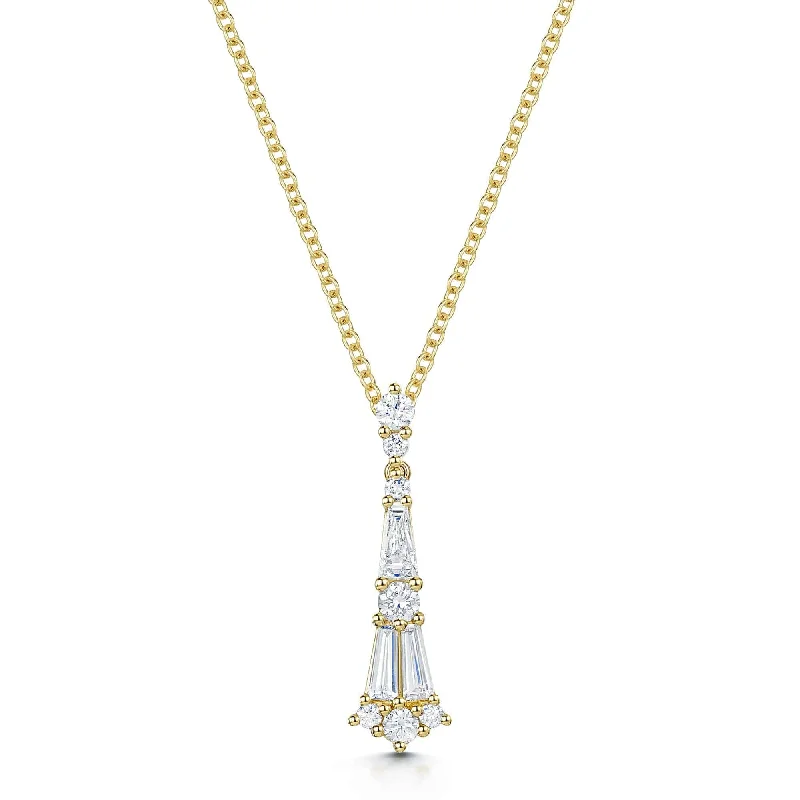 Classic Gold Necklace with Birthstone Pendant-18ct Yellow Gold Diamond Vintage Style Pendant