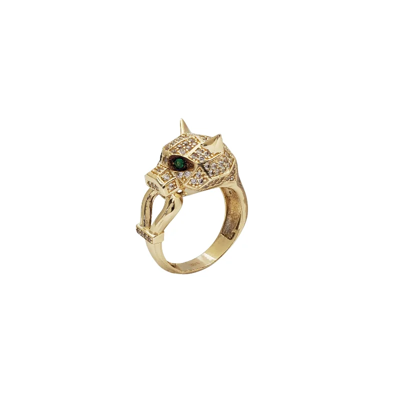 Customizable Engagement Ring with Emerald and Diamonds-Ornamental Panther Ring (14K)