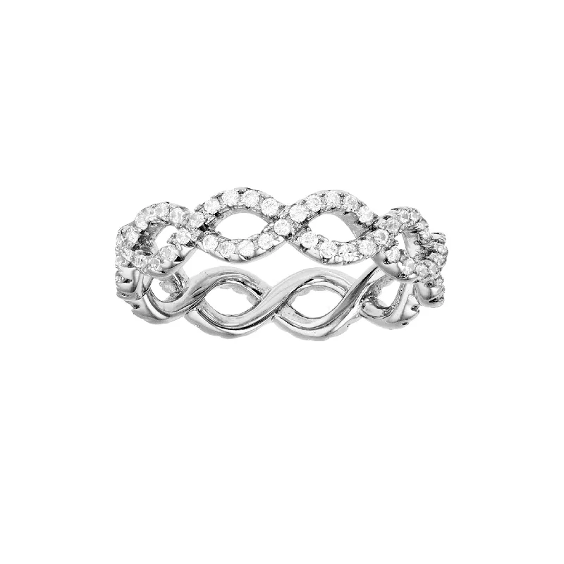 Trendy Men’s Ring with Gemstone Inlay-Pave Infinity Eternity Ring (Silver)