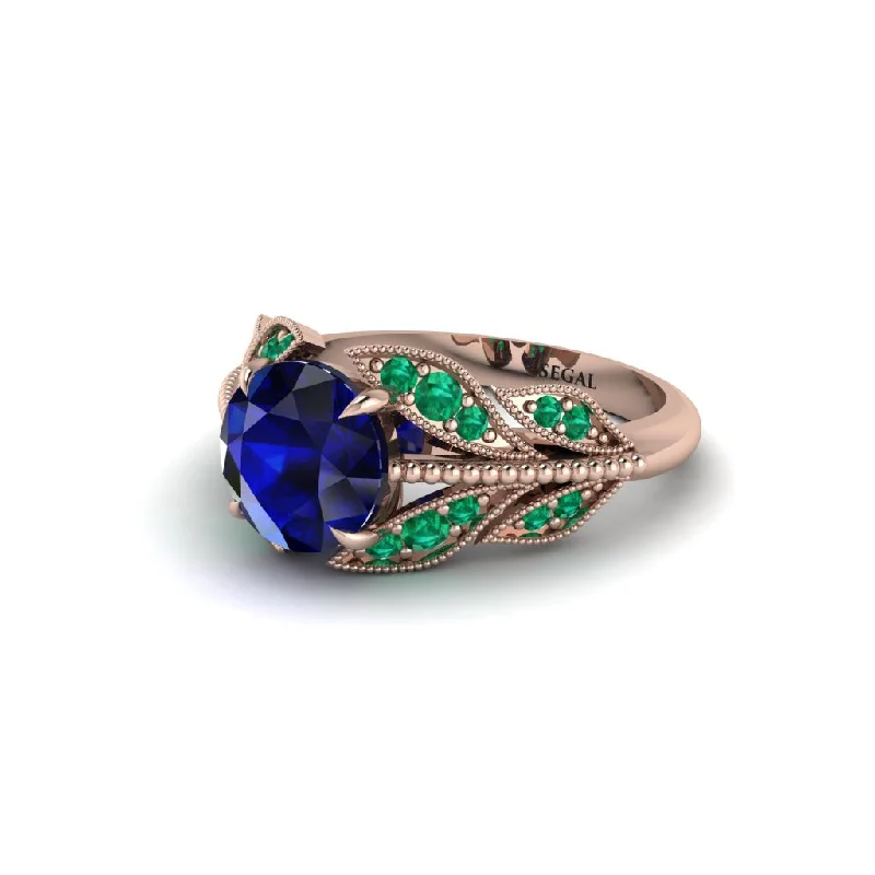 Designer Men’s Wedding Ring with Gemstone Inlay-Sapphire Majestic Leaf Gold Engagement Ring - Makenna No. 29