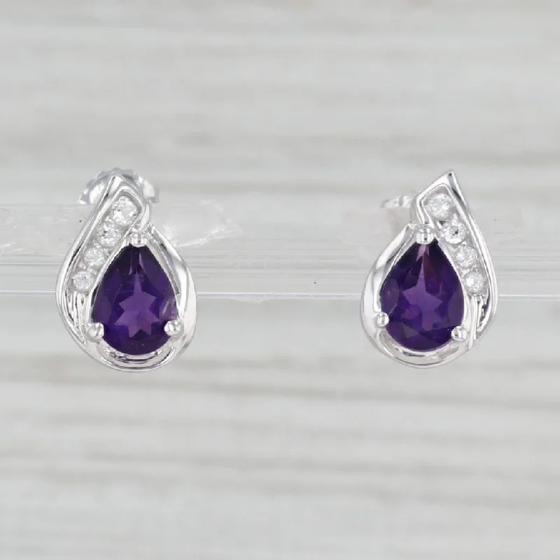 Customizable Hoop Earrings-1.40ctw Amethyst White Topaz Teardrop Stud Earrings 10k White Gold