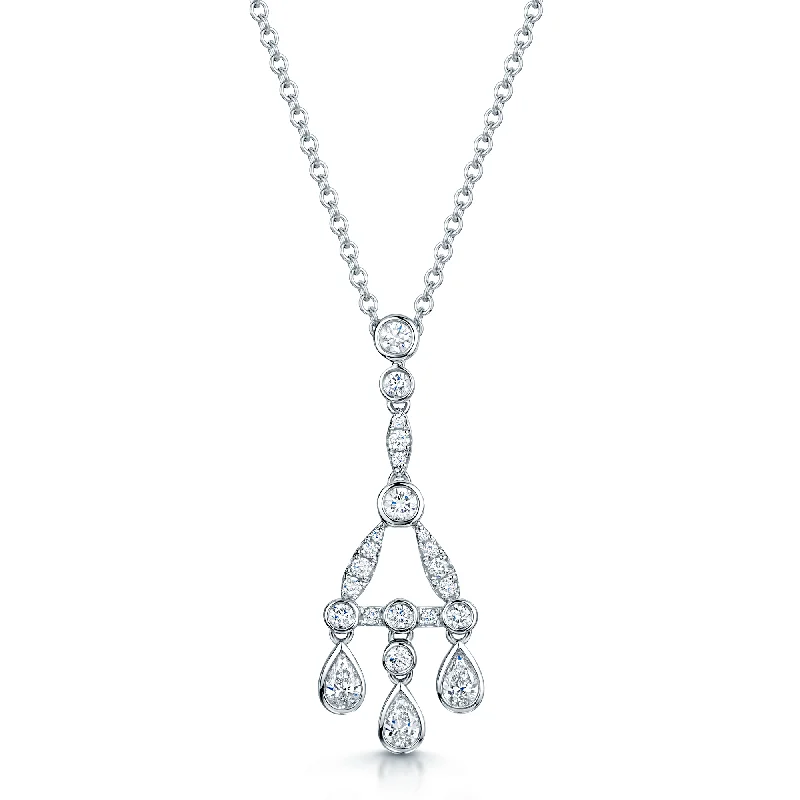 Luxury Gold Necklace for Brides-18ct White Gold Round Brilliant  And Pear Cut Fancy Diamond Pendant