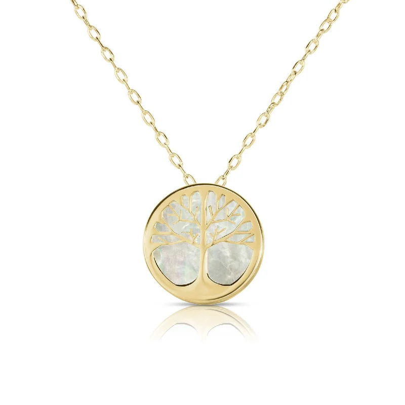 Personalized Bar Necklace with Initials-Mother of Pearl Tree of Life Medallion Necklace (14K)