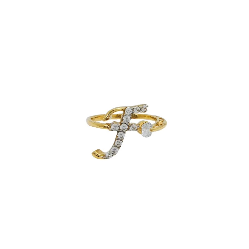 Simple Silver Ring with Custom Birthstone for Mom-Initial Letter F Ring (14K)