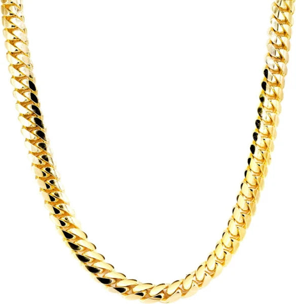 Simple Gold Necklace with Sapphire Pendant-[Box Lock] Solid Miami Cuban Chain (18K)