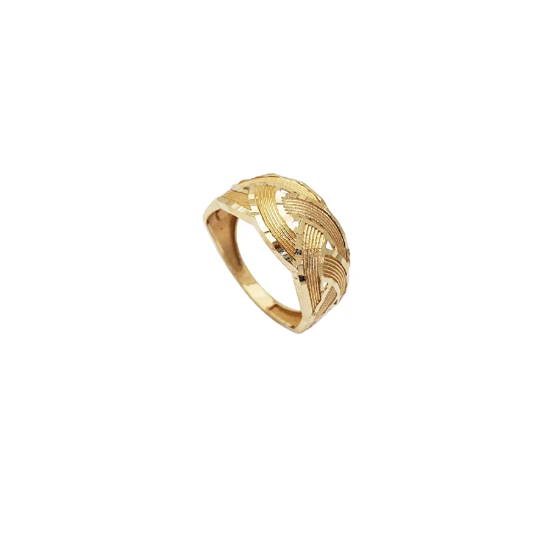 Simple Rose Gold Ring with Diamond Center Stone-Diamond-Cut Flat Rope Ring (14K)