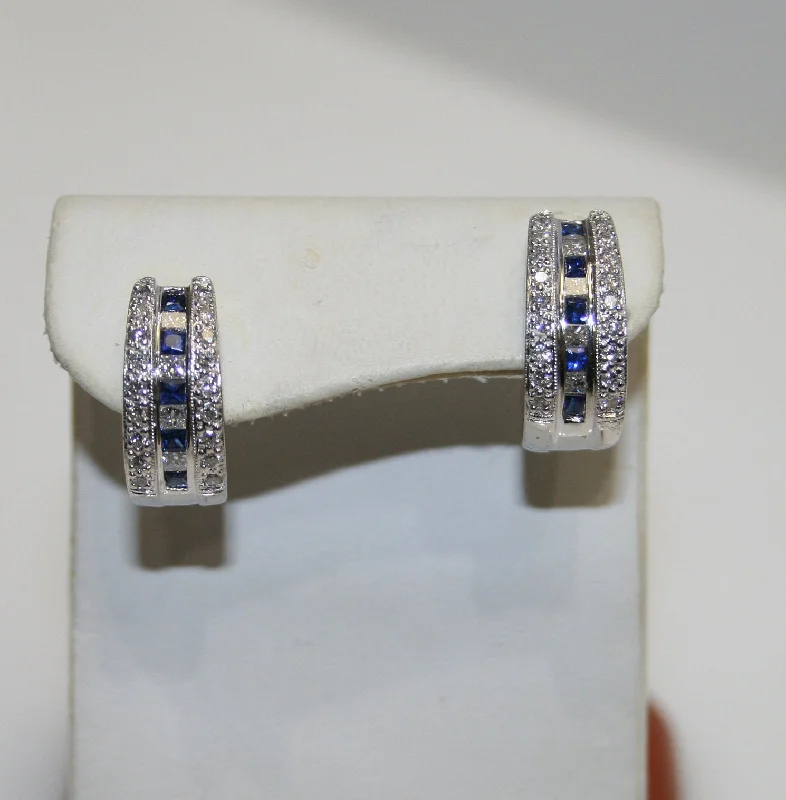 Simple Gold Earrings for Casual Wear-18 Karat White Gold Diamond And Sapphire Earrings 1.25CT