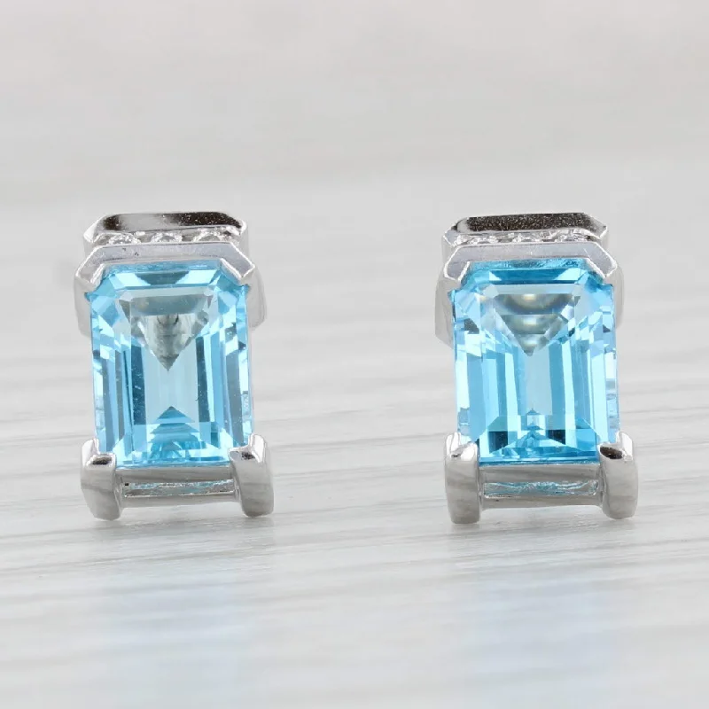 Elegant Chandelier Earrings for Weddings-3.51ctw Blue Topaz Diamond Stud Earrings 14k White Gold