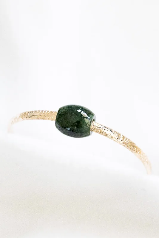 Classic Gold Bangles with Simple, Elegant Touch-Deep Green Jade Floral Bangle