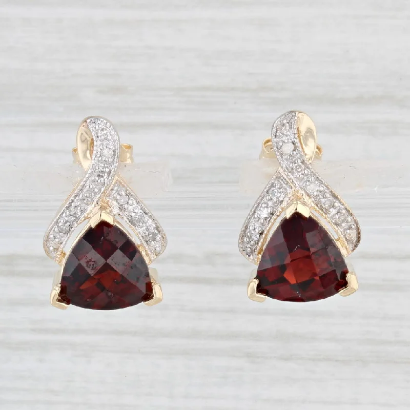 Minimalist Hoop Earrings for Casual Style-3.08ctw Trillion Garnet Diamond Stud Earrings 14k Yellow Gold