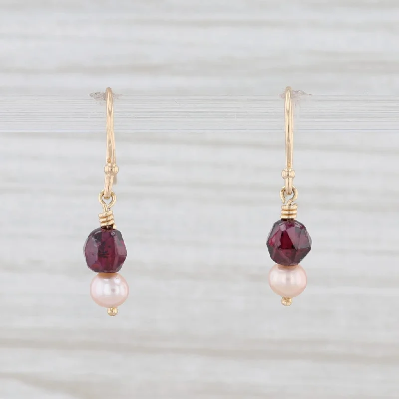 Custom Monogram Earrings-Garnet Cultured Pearl Bead Earrings 14k Yellow Gold Hook Posts Pierced