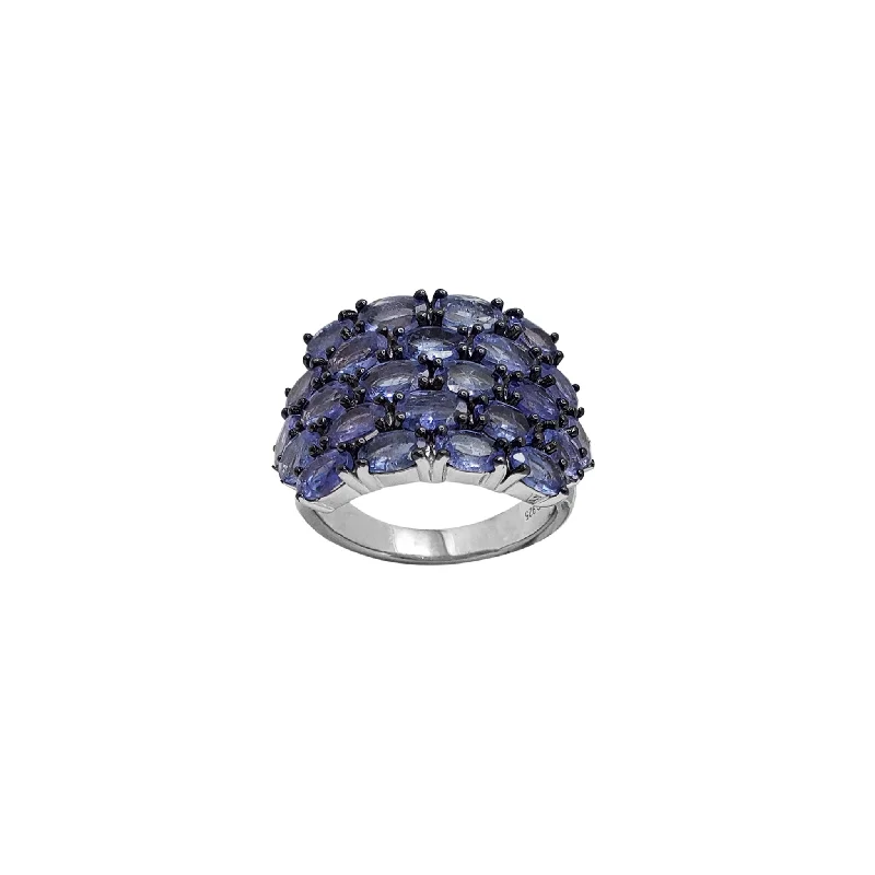 Personalized Gemstone Ring for Family Gifts-Purple Oval Zirconia Pave Ring (Silver)