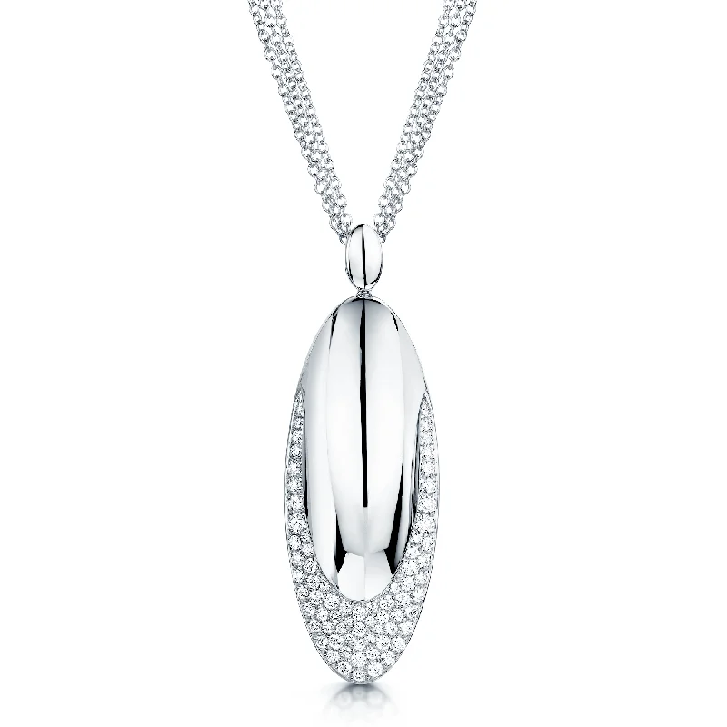 Adjustable Crystal Necklace for Versatility-18ct White Gold Oval Pave Diamond Pendant