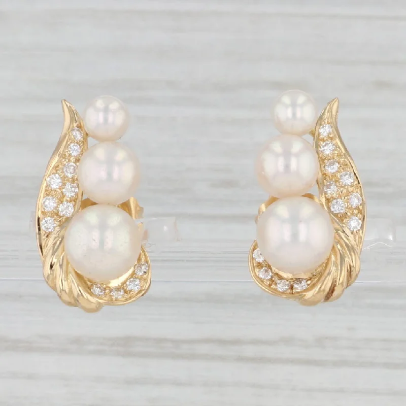 Black Diamond Stud Earrings-Cultured Pearl Diamond Earrings 18k Yellow Gold Pierced Drops