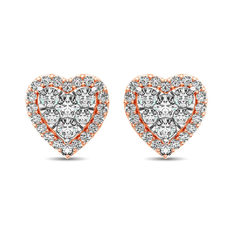 Large Gold Drop Earrings-Diamond 3/4 ct tw Heart Earrings  in 14K Rose Gold