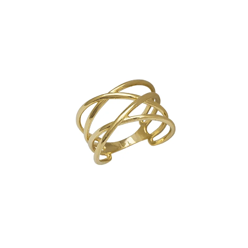 Personalized Gold Ring for Anniversary Gifts-Interlocking Criss-Cross Wire Ring (14K)