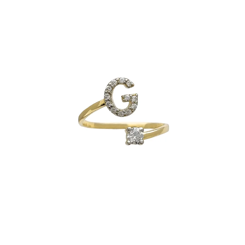 Custom Ring with Custom Engraving for Special Events-Zirconia Initial Letter "G" Coiled Ring (14K)