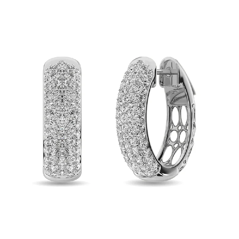 Heart Shaped Earrings for Valentine’s Day-Diamond 2 1/10 ct tw Hoop Earrings in 14K White Gold